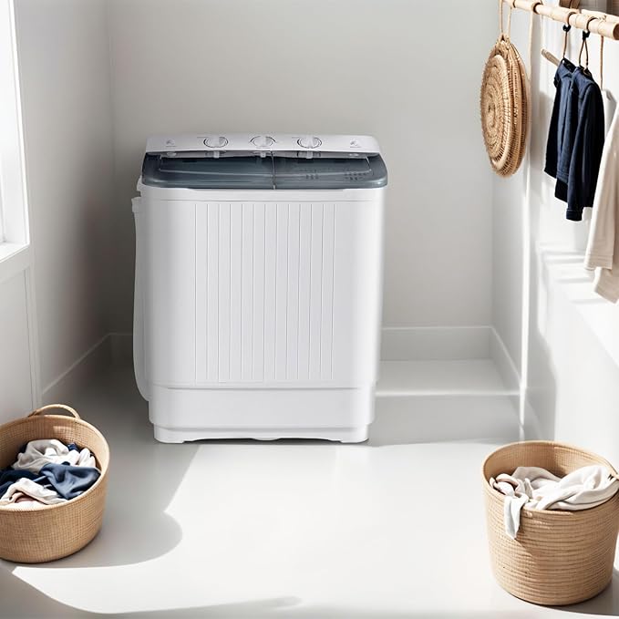 Sportpulse Portable Washing Machine with Time Control, Mini Twin Tub 32lbs Capacity Laundry, 20lbs Washer & 12lbs Spinner, ideal for Camping, Apartments, RV (Black, 32lbs)