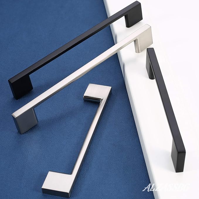 Alzassbg 10 Pack Brushed Satin Nickel Cabinet Pulls, 3 Inch(76mm) Hole Centers Rectangle Cabinet Handles Kitchen Pulls for Cabinets AL3051SN