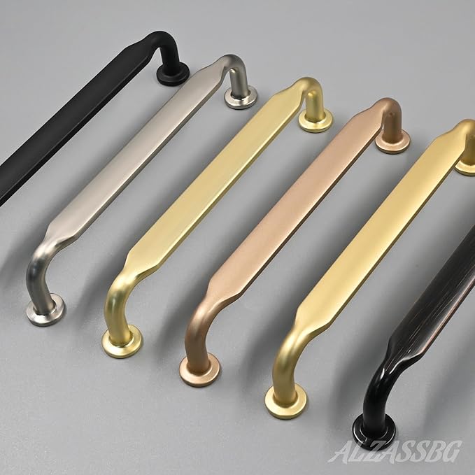 Alzassbg 6 Pack Champagne Copper Cabinet Handles, 3-3/4 Inch(96mm) Hole Centers Arch Modern Cabinet Pulls Kitchen Cabinets Hardware for Cabinets and Drawers AL3503SCG