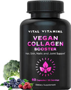 Vital Vitamins Vegan Collagen Booster - Plant Collagen Supplements - Supports Hair, Skin, Nails & Joints - with Hyaluronic Acid - 60 Capsules