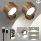 Lightbiz LED Wall Lights, Wall Sconces 2 Pcs with Remote Rechargeable Battery Operated, 3 Color Temperatures & Dimmable Wall Lamp Magnetic 360° Rotation Light for Bedroom Living Room
