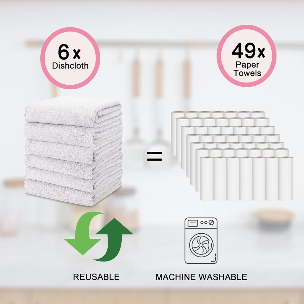 kimteny Kitchen Cloth Dish Towels, 13x28 Inches Premium Dishcloths, Super Absorbent Coral Velvet Microfiber Cleaning Cloths, Fast Drying Rags for Washing Dishes (13x28-6 Pack, White)