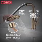 Delta Almari Brushed Gold Kitchen Faucet with Pull-Out Sprayer, Modern Single Hole Kitchen Sink Faucet, Single Handle, Champagne Bronze 16943-CZ-DST