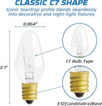 OHLECTRIC Night Light Bulbs (4 Pack – Clear), 7 Watt Mini Bulbs – E12 Candelabra Base, Non-Dimmable, 120 Volts – C7 Night Light Lamp Replacement Bulb for Salt Lamps, Window Candles, Holiday Decor