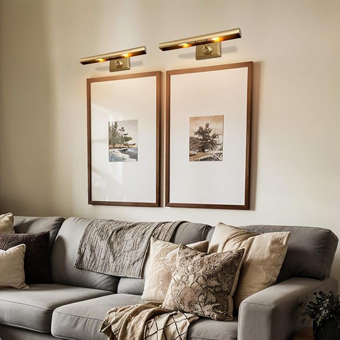 Picture Light for Wall, 18in Brass Painting Sconce Poster Light, Hardwired Picture 2 Lighting Dimmable Art Display Light for Picture Frame Wall Gallery Bedroom Living Room-Included Bulbs (Gold)