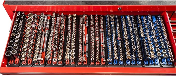 Ernst Manufacturing 8484 Socket Boss, Premium 2-Rail, 1/4 Inch-Drive Socket Organizer, 18-Inch, Orange - Made in the USA