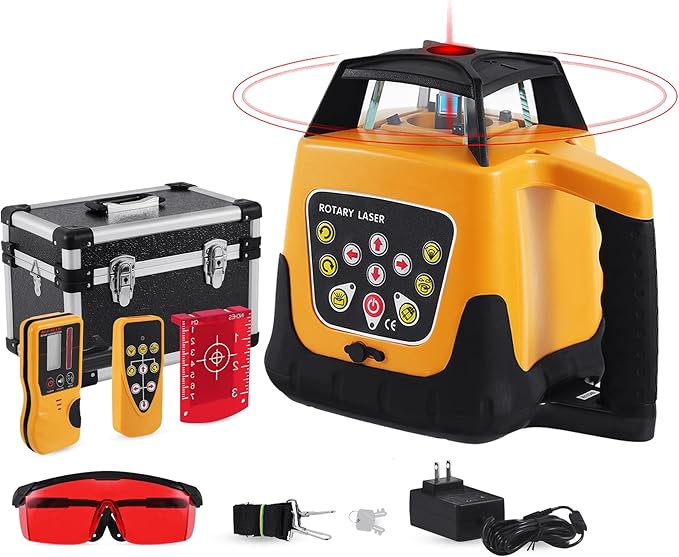 Automatic Self Leveling Rotary Laser, 500m Red Cross Line Laser, 360 Degree Rotating Horizontal & Vertical Laser Level Kit, IP67 Transit Level (Rotary Laser Level Kit)