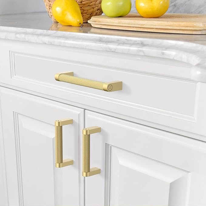 Amerdeco 10 Pack Brushed Gold Cabinet Pulls 3-3/4 Inch Hole Centers Kitchen Cabinet Handles Hardware Kitchen Handles for Cabinets Handles ZH0064