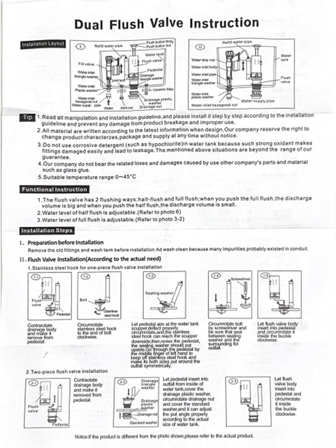 T Tulead Toilet Fill Valve, Dual Flush Valve, Push Button, Toilet Tank Parts Replacement, Converter Kit, for 10"-12" Toilet Tank, for Fill Valve 0.8" Thread, for Drain Hole Dia, 2.56"
