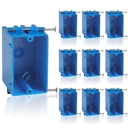 10-Pack Single Gang Electrical Box, New Work Box 1 Gang, Blue New Work Electrical Nail Outlet Box, 18 cu. in, Switch/Outlet Box PVC Electrical Junction Box for Residential Commercial Job Applications