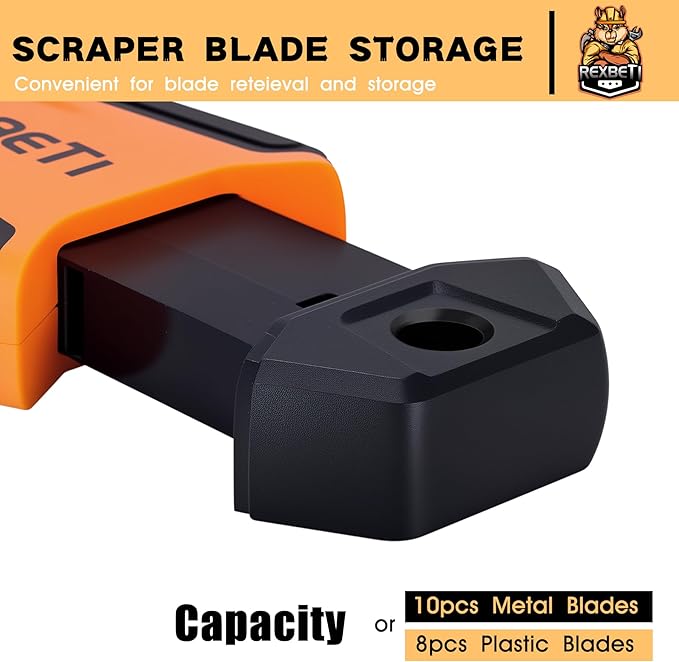 REXBETI Razor Blade Scraper Tool, 1 Pack Razor Scraper with Extra 157Pcs Razor Blades -7Pcs Metal and 150Pcs Plastic Blades, Cleaning Scraper Tool, Cooktop, Paint, Glass Scraper