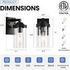 Outdoor Indoor Wall Sconce Set of 2, Modern Exterior Wall Lantern with Clear Glass, Black Outside Lighting Wall Mount for Porch Patio Bathroom Vanity