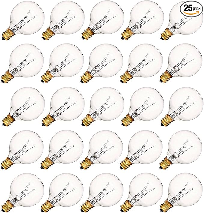 G40 Replacement Light Bulbs 5W Clear Globe Bulb fits E12 C7 Candelabra Screw Base Sockets, 1.5 Inch Dimmable Light Bulbs for Indoor Outdoor Patio Decor, Pack of 25