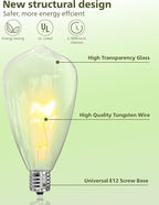 ST38 Replacement Bulbs 10-Pack - 7W E12 Candelabra Base Clear Glass Light Bulbs, Vintage Incandescent for Outdoor String Lights, Patio, Garden Decor