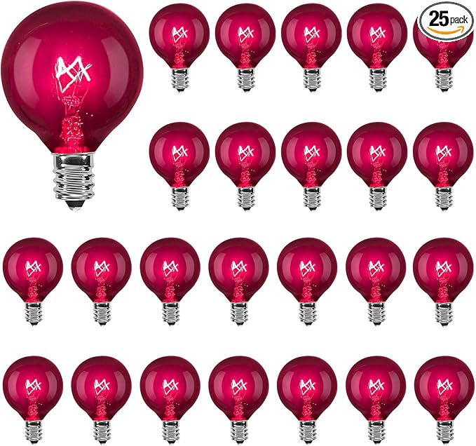 Abeja 25 Pack G40 Replacement Light Bulbs, Black Halloween Bulbs, G40 String Light Replacement Bulbs, 5W Dark Purple Bulb for Indoor Outdoor Patio String Lights, E12/C7 Base