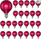 Abeja 25 Pack G40 Replacement Light Bulbs, Black Halloween Bulbs, G40 String Light Replacement Bulbs, 5W Dark Purple Bulb for Indoor Outdoor Patio String Lights, E12/C7 Base