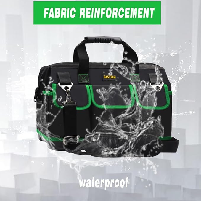 FASTECH 22 Inch Tool Bag With Molded Base and Comfortable Shoulder Straps, Waterproof Wide Mouth Tool Kit, Tool Storage Package For Men/Women (Green22IN)