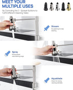 J-HVA Pull Down Kitchen Faucet Sprayer Head Replacement Part, 3 Function Pull Out Sink Sprayer Replacement Nozzle with 15 Adapters, Kitchen Faucet Head Hose Spray Tap Spout, Brushed Nickel