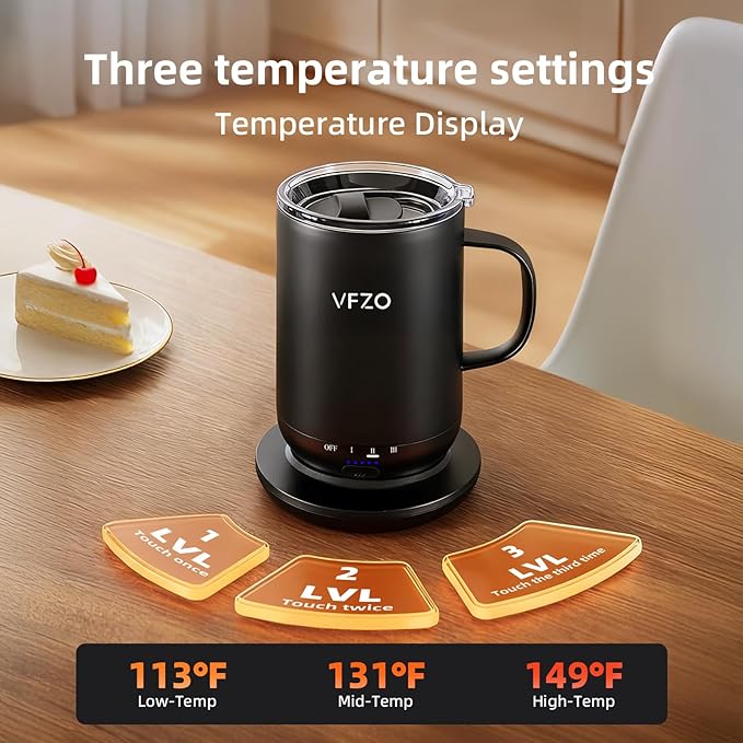 Self Heating Coffee Mug,High-Capacity- 18 oz, 180 Min Battery Life, Smart Heated Coffee Mug，Smart Mug, Simple Temperature Control Operation, Gifts for Family Members (Black)