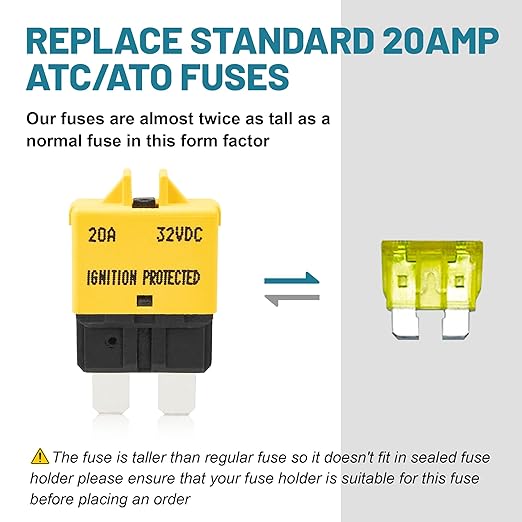 NuIth Manual Reset Mini Fuse Circuit Breakers 20A, E39 Low Profile ATO/ATC Circuit Breaker Blade Fuse 12V-32V DC 20A Re-settable Standard Blade Fuses for Car Truck RV Marine (2PCS-20A)