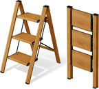 3 Step Ladder,Aluminum Folding Step Stool for Adults,Step Ladder with Wide Anti-Slip Pedal,330 lbs Capacity for Home,Office,Kitchen,Library(Woodgrain