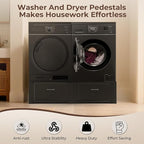 28" Washer and Dryer Pedestals with Drawer- Laundry Pedestal Stand for Washer and Dryer – Set of 2,Alloy Steel Washing Machine Stand Raiser, washer dryer pedestal 14.3'' Height Black