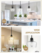 Emak Modern Farmhouse Pendant Lights Kitchen Island, Black Pendant Light Fixtures with Seeded Glass Shade, 8 Inch Hanging Lights for Kitchen Island, Bathroom, Bedroom, PL122-BK