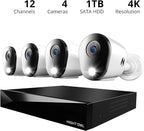 Night Owl 2-Way Audio 12 Channel DVR Video Home Security Camera System with (4) Wired 4K HD Indoor/Outdoor Deterrence Cameras and 2TB Hard Drive (Add up to 4 Wi-Fi Cameras) (4 Camera)