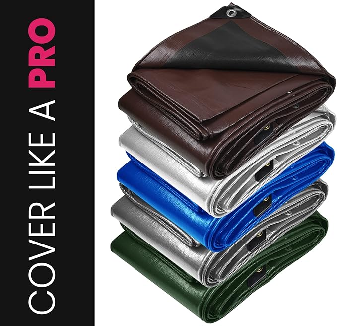 PROTARP Extreme Heavy Duty 22 Mil Tarp Cover, Waterproof, UV Resistant, Rip and Tear Proof, Poly Tarpaulin with Reinforced Edges for Roof, Camping, Patio, Pool, Boat. (Silver/Black 30′ X 70′)