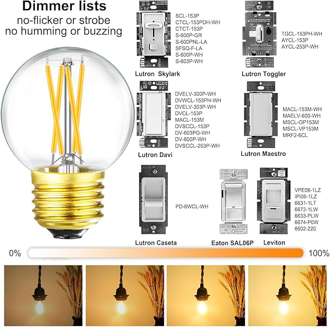 Leools Dimmable Wall sconces Edison Bulb G16.5 4W Equal 40 watt AC120V Clear Glass Soft White 3000K E26 Light Bulb for Pendant,Chandeliers,Vanity, 400lm 6Pack