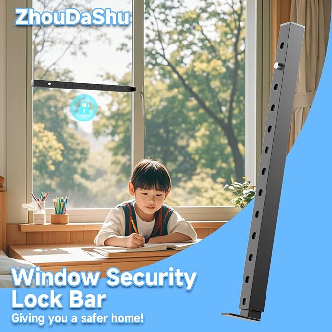 Adjustable Window Security Bars, Window Bars Security Inside Vertical, Window Bar Lock Prevent Burglary, Window Safety Bars for Children, Window Stick Extend from 16.3-29.3 in(Black -4 pcs)