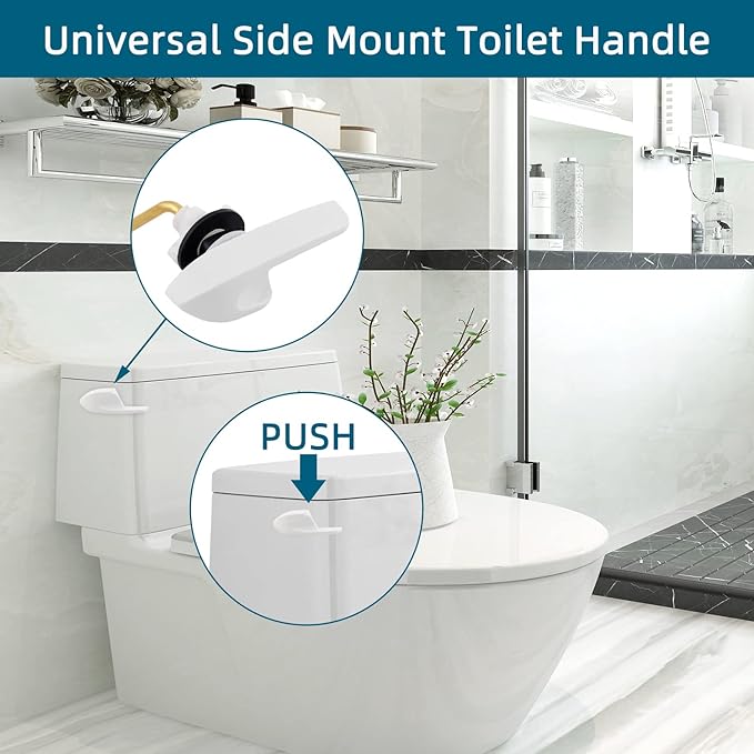 2Pack Universal Side Mount Toilet Handle Replacement Kit Compatible with Kohler K-GP30324-CP/Glacier Bay Toilet with Flapper Chains, Metal Toilet Flusher Lever, White