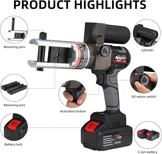 SL-240 90KN Hydraulic Crimping Pliers, Electric Cable Cutter with Large-Capacity Battery 21V/4.0Ah, Handheld Hydraulic Hose Crimping Tool for Commercial Home Use (w/2 Battery & Charger),10-240