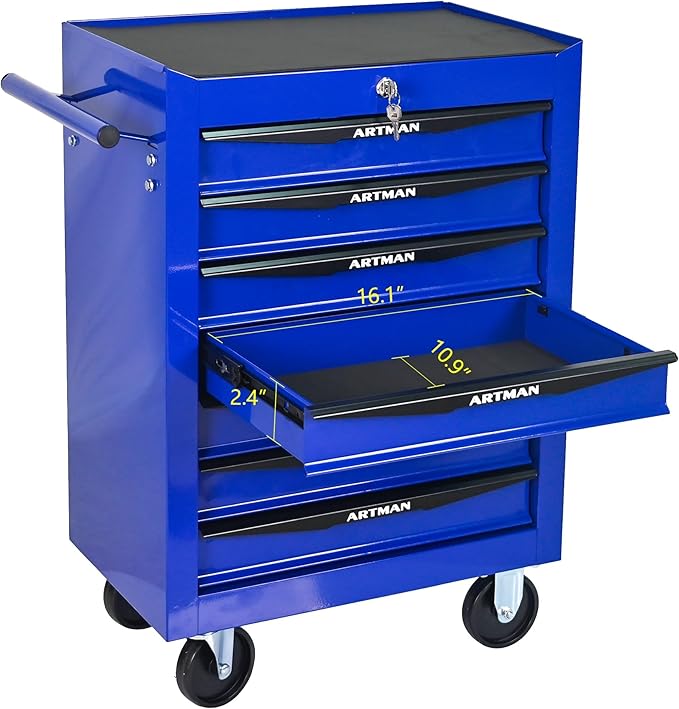 7-Drawer Steel Rolling Tool Cart with Wheels & Handle, Heavy-Duty Tool Chest Storage Cabinet for Garage and Workshop