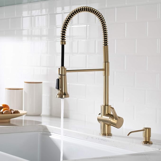 KRAUS Britt Commercial Style Kitchen Faucet and Purita Water Filter Faucet Combo in Spot Free Antique Champagne Bronze, KPF-1690-FF-100SFACB