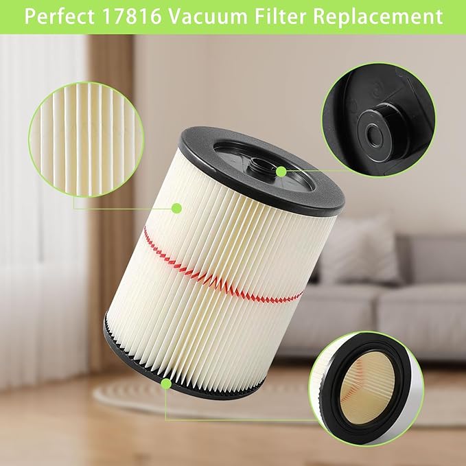 MZY LLC 1 Pack 17816 Filter for Craftsman Shop Vac Filter Cartridge Replacement with 2 Pack CMXZVBE38749 General Purpose Dust Collection Bags for 16 and 20 Gallon Shop Vacuums