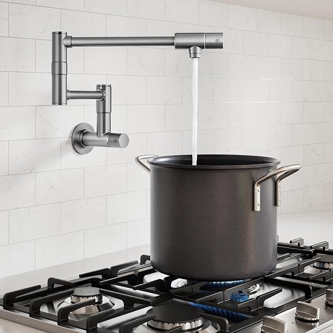 KRAUS Bolden 2 Handle Pot Filler Faucet with Retractable Arm, Wall Mount Kitchen Faucet, Pot Filler for Over Stove in Spot-Free Stainless Steel, KPF-5003SFS