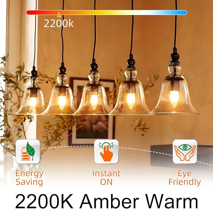 Candelabra Light Bulbs 40 watt Equivalent, E12 LED Bulb Dimmable B10 Candle Light Bulbs, 2200K Amber Warm, Chandelier Light Bulb, 90+CRI, 400LM, Amber Glass Finish, 24 Pack