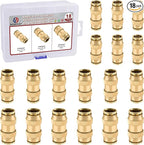 18pcs Quick Connect Brass DOT Air Line Fittings Straight Union 5/8” 3/4” 1/2” Tube Push to Connect Fittings Air Suspension Fittings Straight Air Brake Union Push Lock Pneumatic Air Hose Fitting