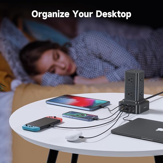 Charging Station (100W), 17-in-1 USB C Power Strip with Surge Protection, 6.6Ft Extension Cord, 4 USB C and 4 USB A Ports, 9 AC Outlets for Home Office Dorm Room