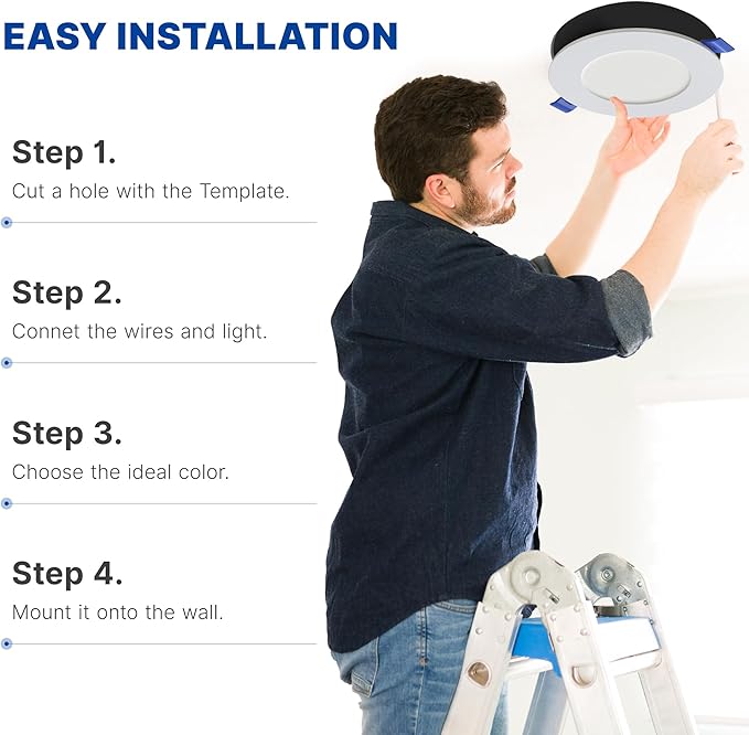 12 Pack 4 Inch LED Recessed Ceiling Light with Night Light| 5CCT Dimmable 2700K-5000K| RA90 750LM 9W 120V| Ultra-Thin High Brightness Canless Wafer Downlight with Junction Box| IC ETL FCC