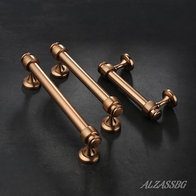 Alzassbg 10 Pack Dark Champagne Bronze Cabinet Pulls, 3 Inch(76mm) Hole Centers Cabinet Handles Kitchen Hardware Straight Bar for Cabinets and Drawer AL3082TGP