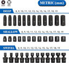 MacWork 67 Pieces 3/8“ Drive Impact Socket Set, SAE and Metric Sockets, CR-V & CR-Mo, Complete Socket Set with Shallow, Deep & Swivel Sockets, Includes Ratchet, Extension Bars & Adapters