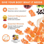 1200mg Calcium Gummies with D3,K2,Zinc - Plant Complex Calcium Magnesium Supplement with Glycinate,Potassium,Vitamin C &Whole Natural Food for Bone & Immune Support- 60 Chewable Gummy Sugar-Free