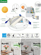 zouzai 4 Inch 5CCT Ultra-Thin LED Recessed Ceiling Light with Junction Box, 2700K/3000K/3500K/4000K/5000K Selectable, 9W Eqv 80W, Dimmable, led can Lights - ETL and Energy Star Certified【 6 Pack 】