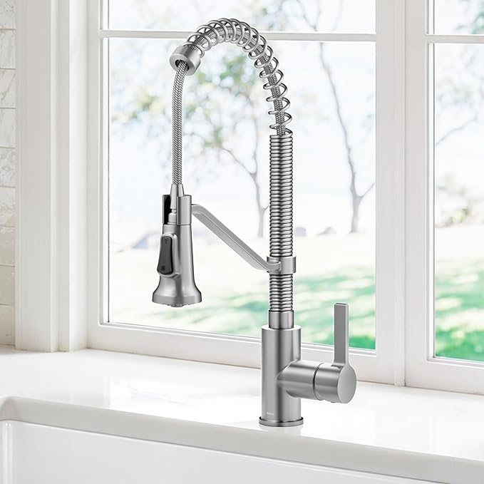 KRAUS Britt Commercial Style 2-Function Single Handle Pull Down Kitchen Faucet in Spot-Free Stainless Steel, KPF-1693SFS