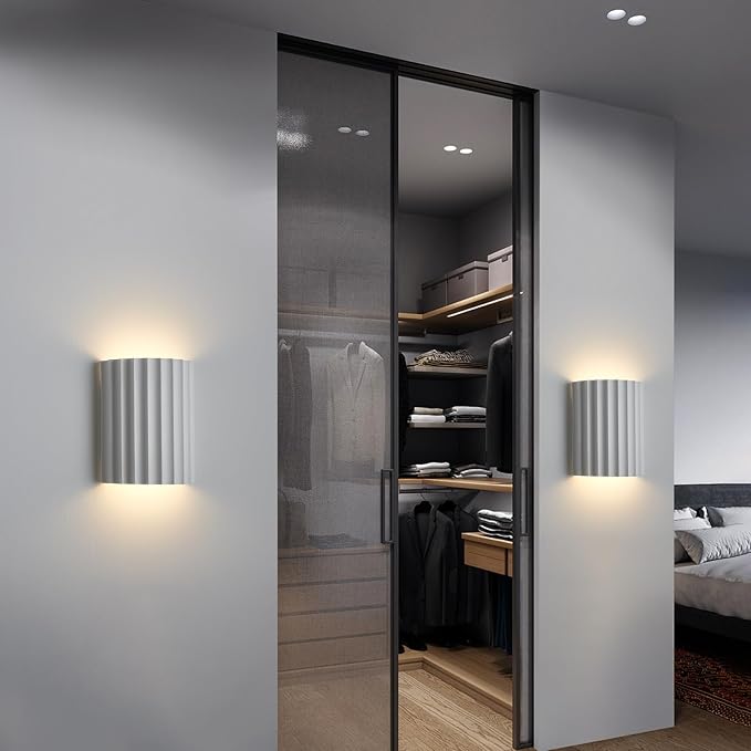 White Gypsum Modern LED Wall Sconces Wall Lighting Set of 2, Indoor Hardwired Walls Mount Light Fixtures Up Down Lamp for Hallway Bedroom Living Room Dining Room【Bulbs Included】