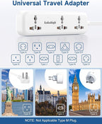 European Travel Plug Adapter Kit with USB Ports, Universal Extension Cord 5 FT, USA to European, UK Plug Adapter for Travel & Life, Accepts Type A/B/C/D/E/F/G/H/I/J/K/L/N/O Plugs, White