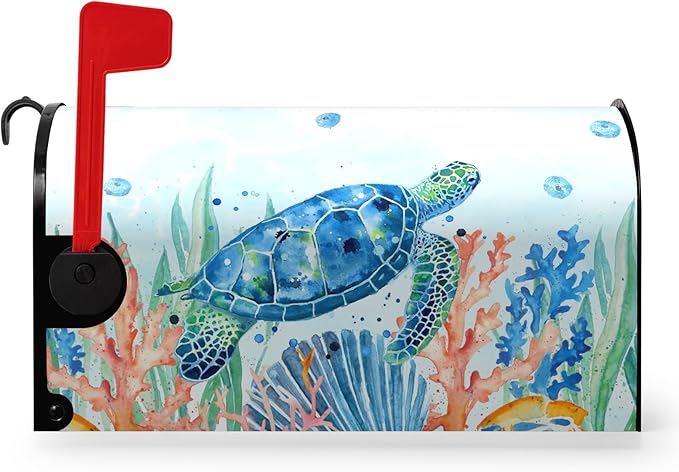 Sea Turtle Magnetic Mailbox Covers Summer Beach Mailbox Cover Standard Size 21 x 18 Inch Ocean Coral Nautical Post Letter Box Wraps Decor for Garden Outdoor