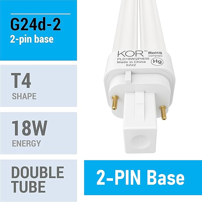 (4 Pack) PL18W/2U/2P/850 18-Watt Double Tube G24d-2 (2 Pin) Base 5000K